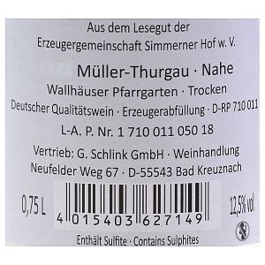 G. Schlink Simmerner Hof Wallhäuser Pfarrgarten Müller-Thurgau DQW 0,75l