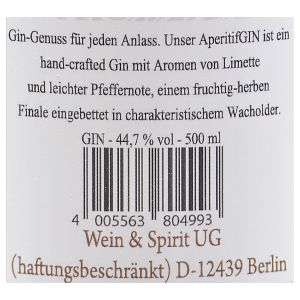 Wein & Spirit Aperitif hand-crafted Gin 0,50l