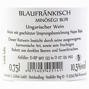 Blaufränkisch Minösegi Bor Hajos Baja 0,75l